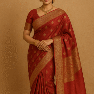 Maroon Banarasi Silk Saree with Golden Zari Work