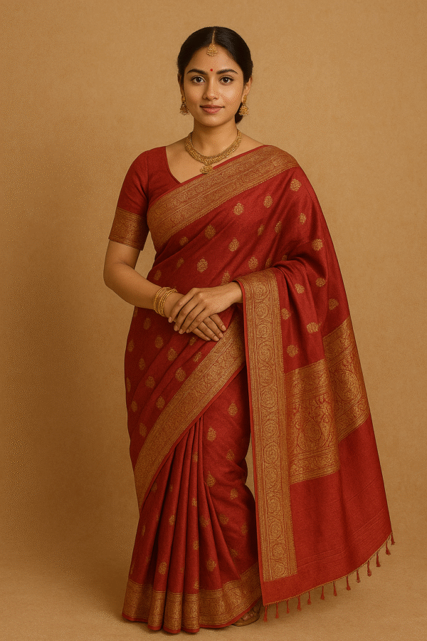 Maroon Banarasi Silk Saree with Golden Zari Work