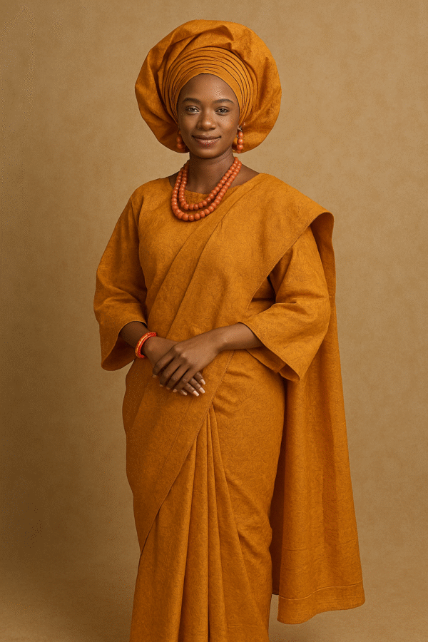 Mustard Yellow Nigerian Traditional Attire with Gele